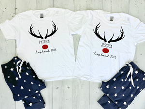 Matching family Lapland pyjamas – a personalised Lapland holiday PJs set, perfect as a cosy Christmas Lapland pyjamas gift, Lapland trip reveal outfit, or family Lapland 2025 travel matching pajamas.