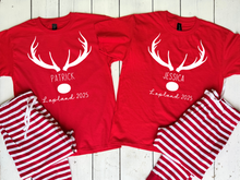 Load image into Gallery viewer, Cosy Christmas Lapland pyjamas – personalised family Lapland 2025 PJs set, ideal as a Lapland trip reveal outfit, matching Lapland holiday outfits, or a unique personalised Lapland gift idea for travel.