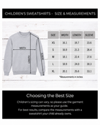 Festable adult unisex sweatshirt size guide, S–3XL, showing width, length and sleeve measurements in inches, with approximate UK women’s size conversions.