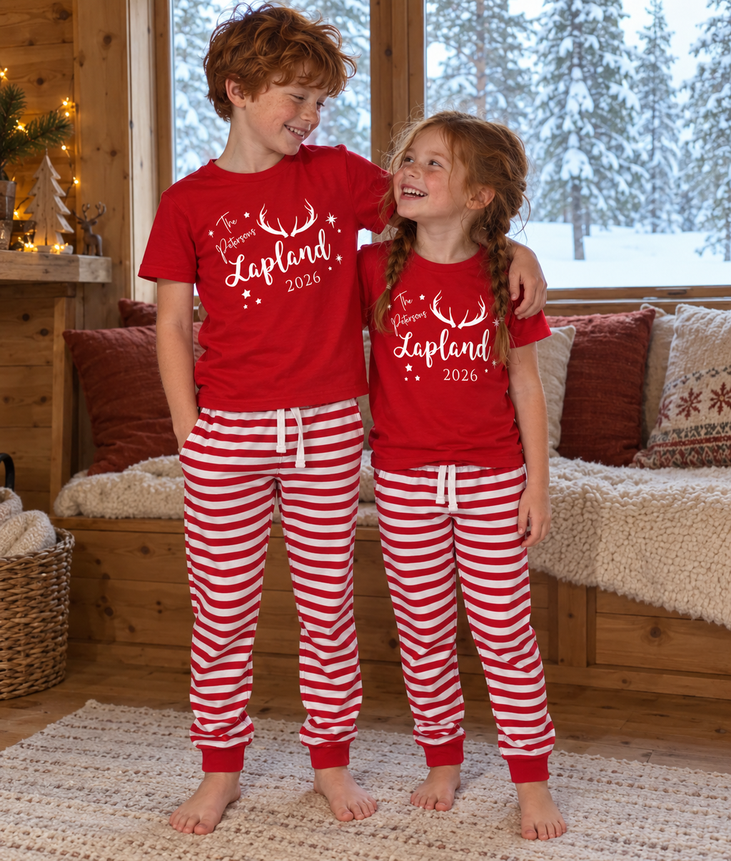 Personalised Lapland 2026 Antlers Pyjama Set – Mix & Match Cuffed Bottom