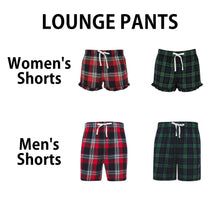Load image into Gallery viewer, Matching Christmas Pyjama Bottoms Lounge Pants For Adults, Shorts Leg Pajamas in Red or Green Tartan