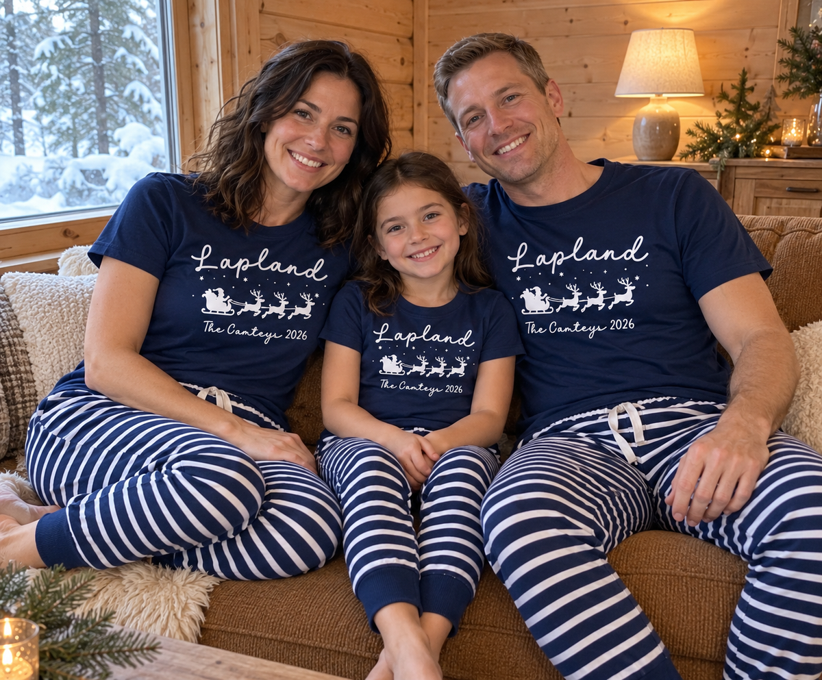 Personalised Lapland Santa Sleigh Pyjama Set – Mix & Match Cuffed Bottoms
