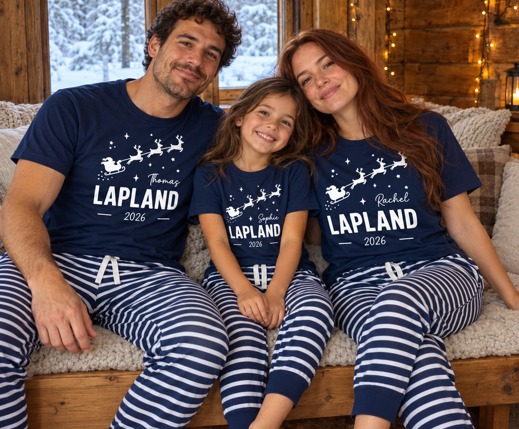 Personalised Lapland Santa Sleigh Pyjama Set – Mix & Match Cuffed Bottoms