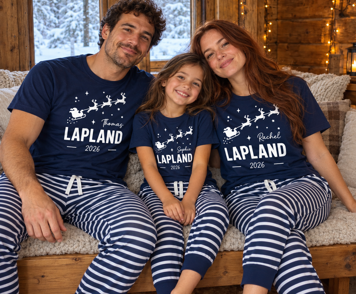 Personalised Lapland Santa Sleigh Pyjama Set – Mix & Match Cuffed Bottoms