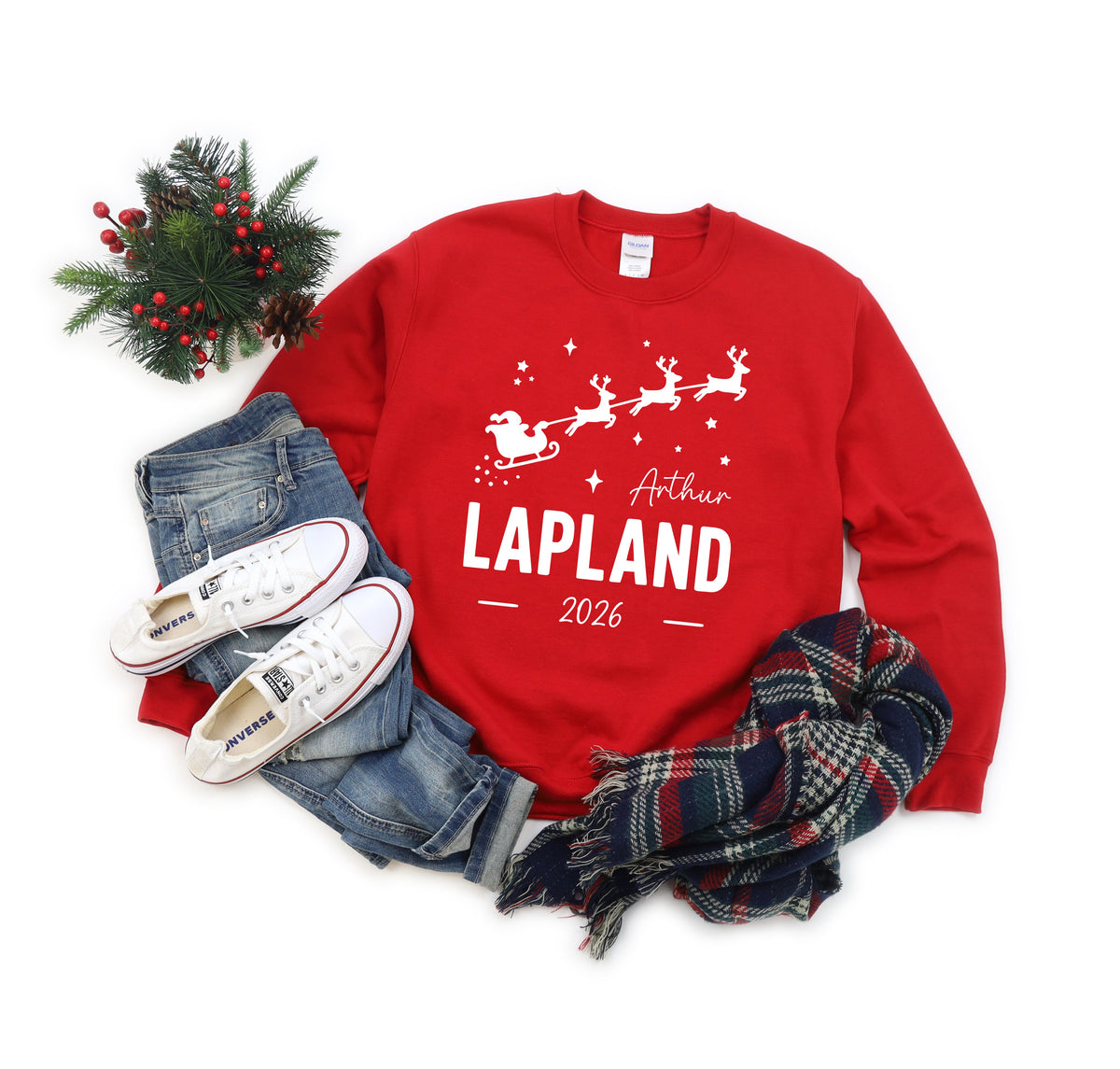 Personalised Lapland Flying Santa Sleigh Sweatshirt