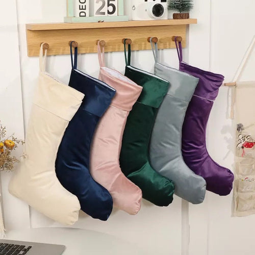 Luxury Personalised Velvet Stocking, Personalised Christmas Stocking, Pink Cream Red Green Grey Velvet Christmas Stocking, Hanging Stockings