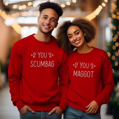 His and Hers Matching Christmas Jumper, You Scumbag You Maggot Sweatshirts, Matching Couples Sweaters, Mr and Mrs Hoodies, Christmas Tops