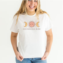 Load image into Gallery viewer, Mystical Celestial T-Shirt, Sun and Moon Tee, Boho Shirt, Mystical TShirt, Tarot Moon Clothing, Sun Tarot, Live by the Sun Love by the Moon